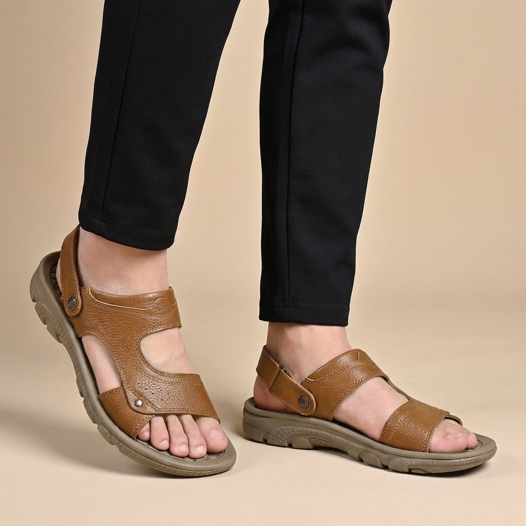 Sandales de plage orthopédiques en cuir pour homme, à bout ouvert, bride arrière, chaussures confortables pour la marche