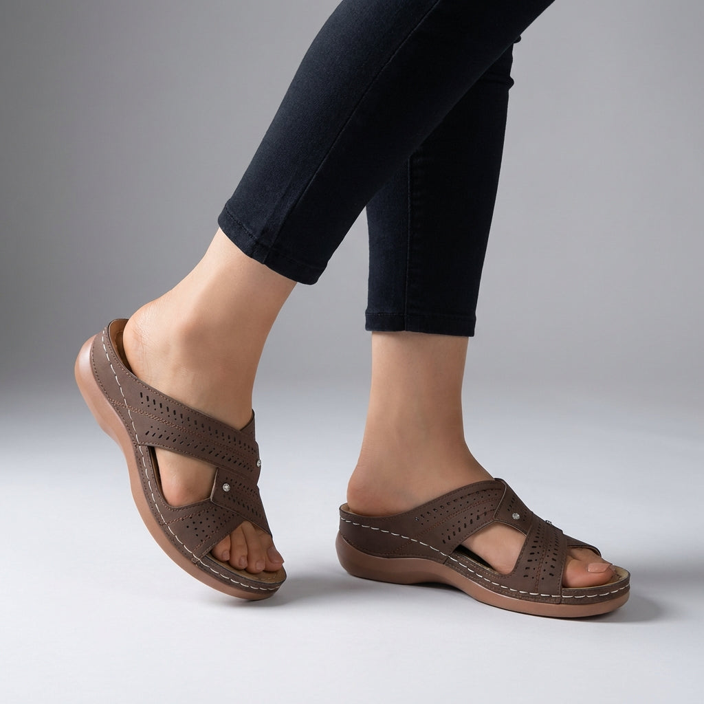 Sandales orthopédiques compensées pour femmes, à enfiler, avec brides croisées, chaussures confortables pour la marche
