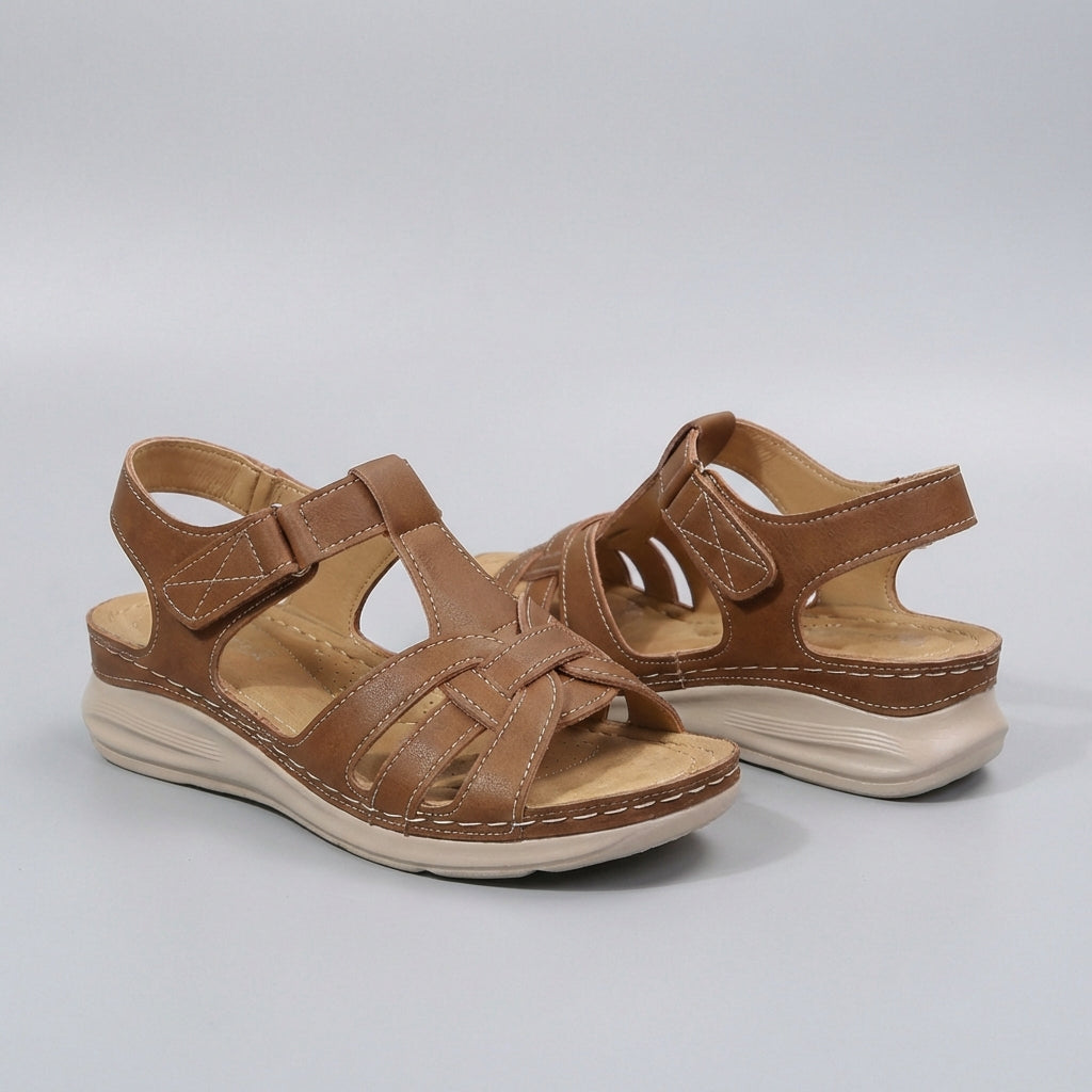 Sandales orthopédiques compensées pour femmes, style rétro, brides croisées, bout ouvert, chaussures confortables pour la marche