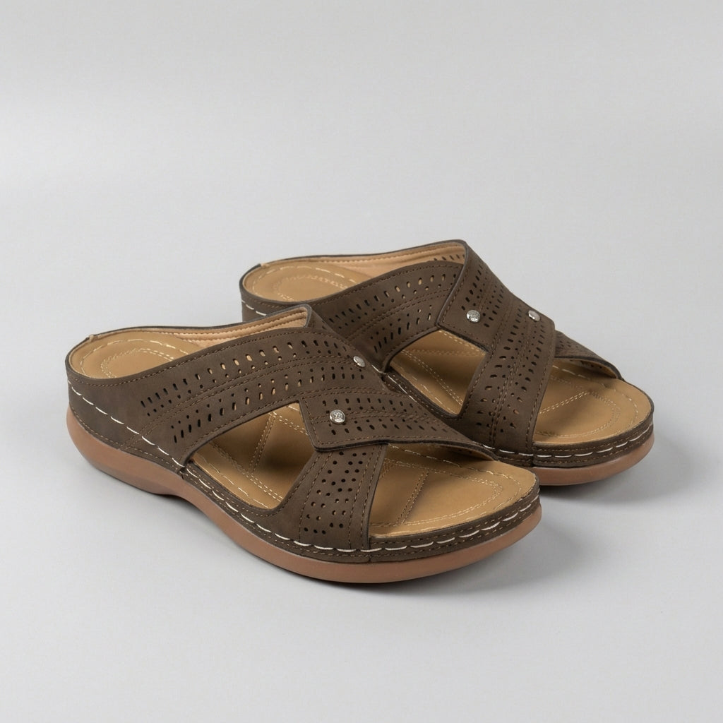 Sandales orthopédiques compensées pour femmes, à enfiler, avec brides croisées, chaussures confortables pour la marche