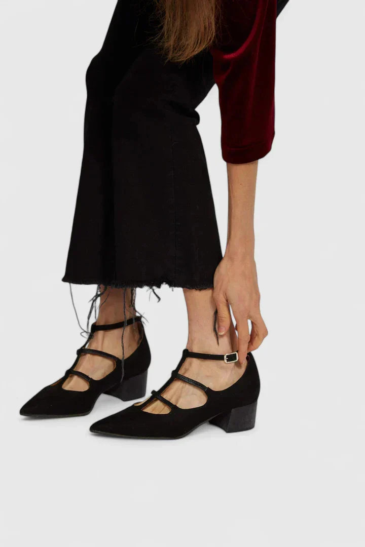 Women's Orthopedic Heels T-Strap Pointed Toe Block Heel Dress Shoes