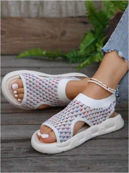 Sandalias ortopédicas de plataforma para mujer con punta abierta, tejido transpirable, calzado cómodo para caminar sin cordones