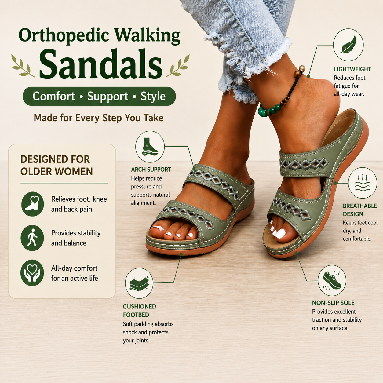 Sandalias ortopédicas para mujer con soporte para el arco y plantilla podológica moldeada