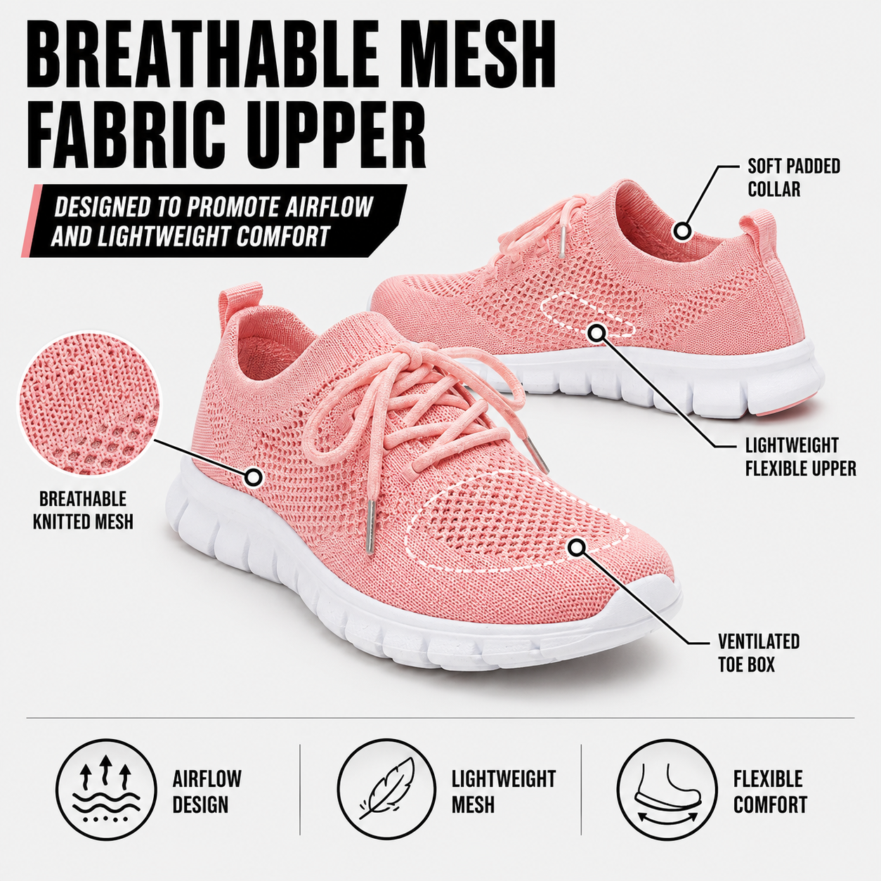 Ortopædiske mesh gåsko til kvinder åndbare slip-on lette sneakers