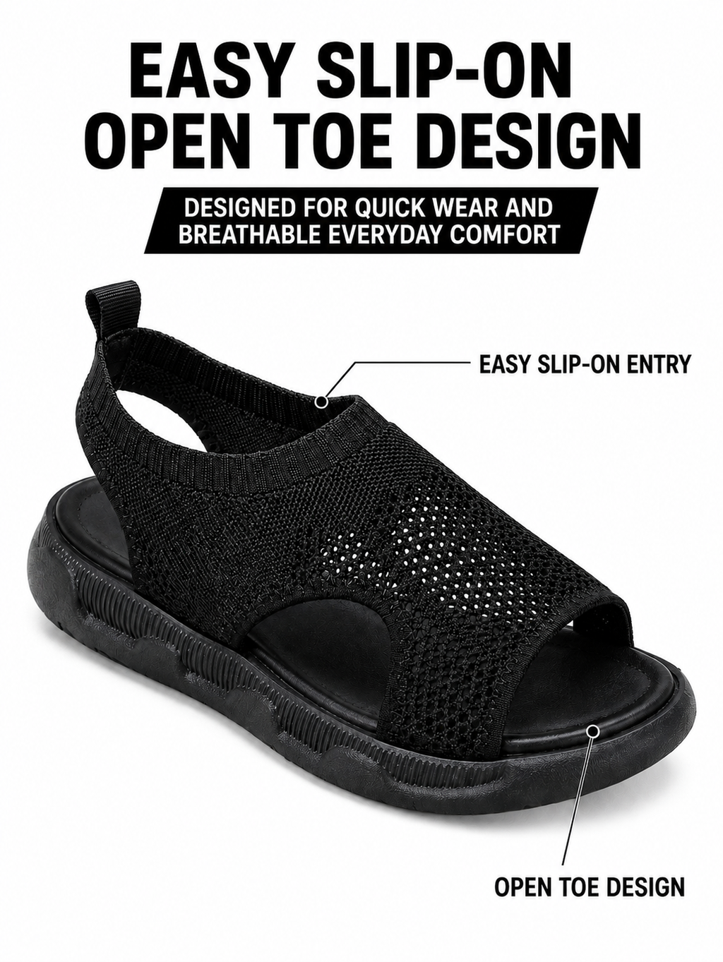 Sandale ortopedice pentru femei, cu platformă, de tip slip-on, cu vârf deschis, tricotate, respirabile, pentru mers