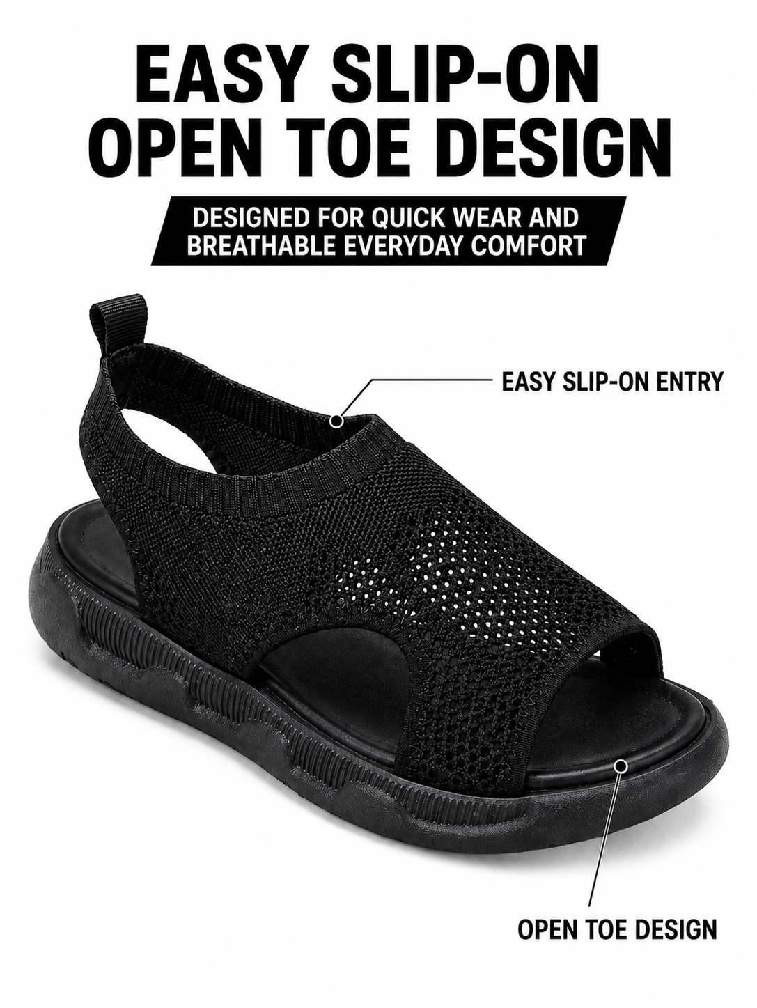 Women's Orthopedic Open Toe Knit Platform Sandals Breathable Slip On Walking Shoes