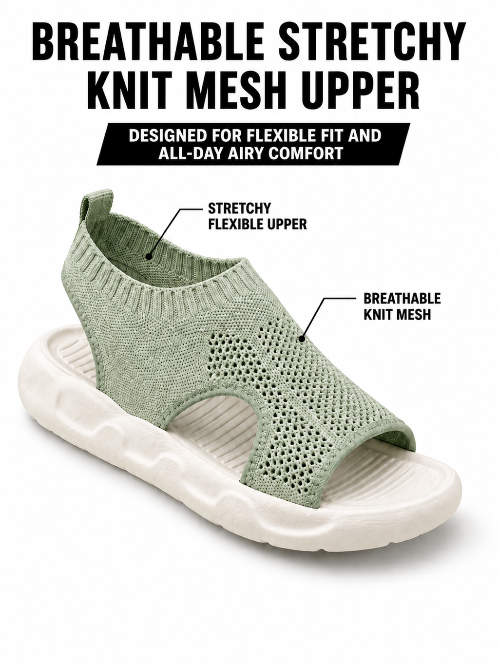 Sandale ortopedice pentru femei, cu platformă, de tip slip-on, cu vârf deschis, tricotate, respirabile, pentru mers