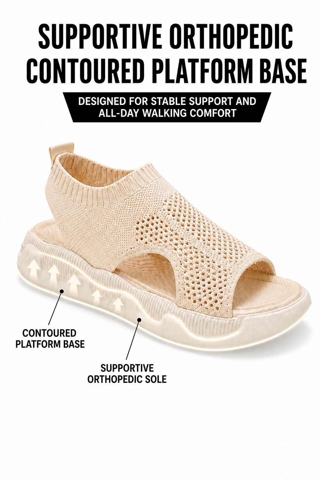 Women's Orthopedic Open Toe Knit Platform Sandals Breathable Slip On Walking Shoes