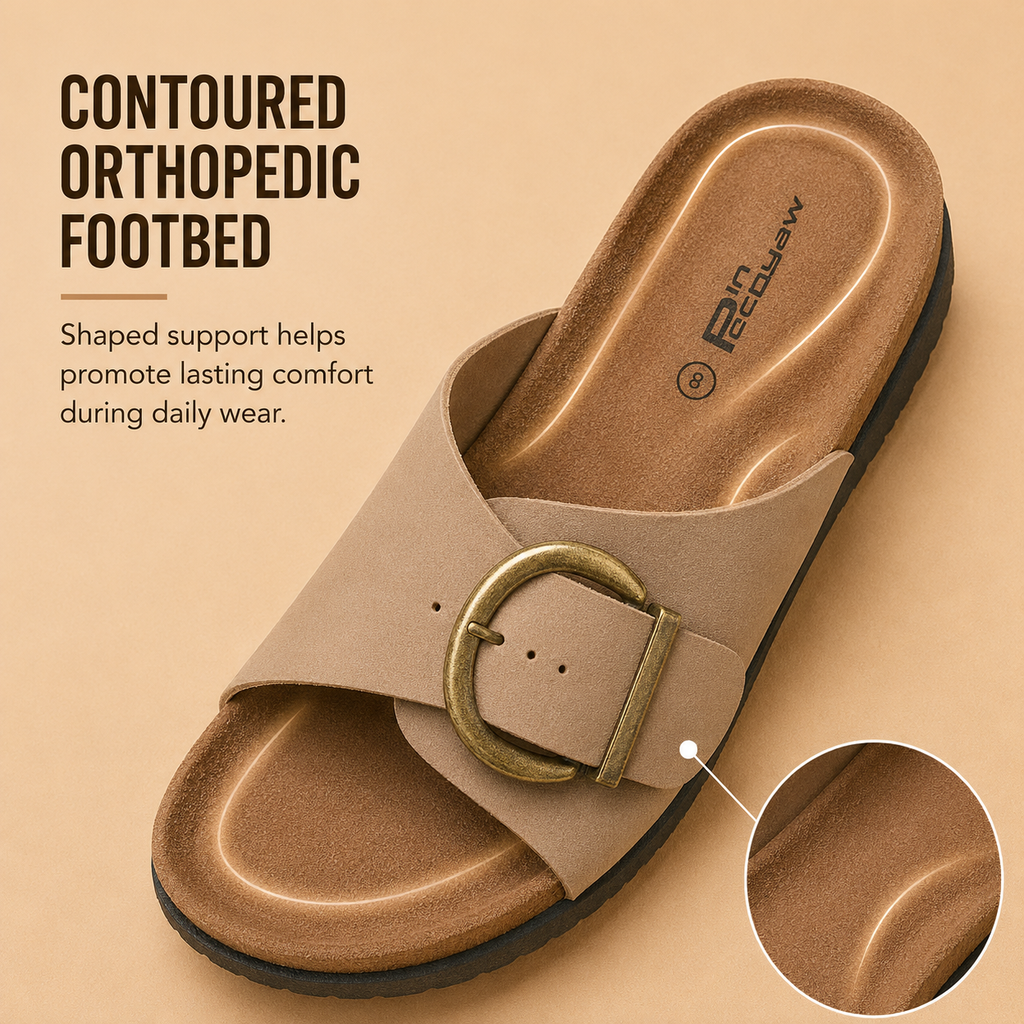 Orthopedic Flat Sandals Women's Adjustable Buckle Strap Comfort Slippers