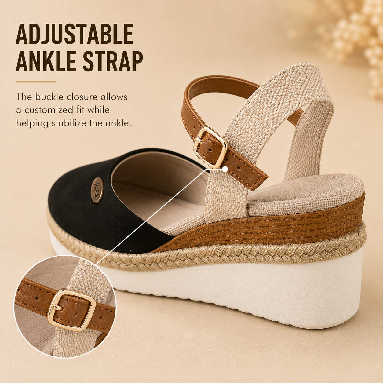 Sandales compensées orthopédiques style espadrille avec bout fermé de soutien