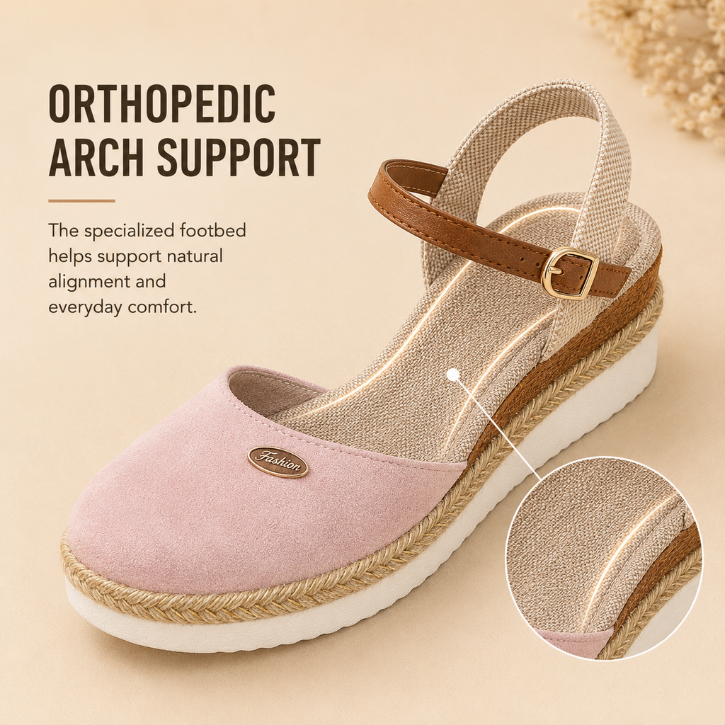 Sandale ortopedice tip espadrile cu platformă, cu vârf închis și suport