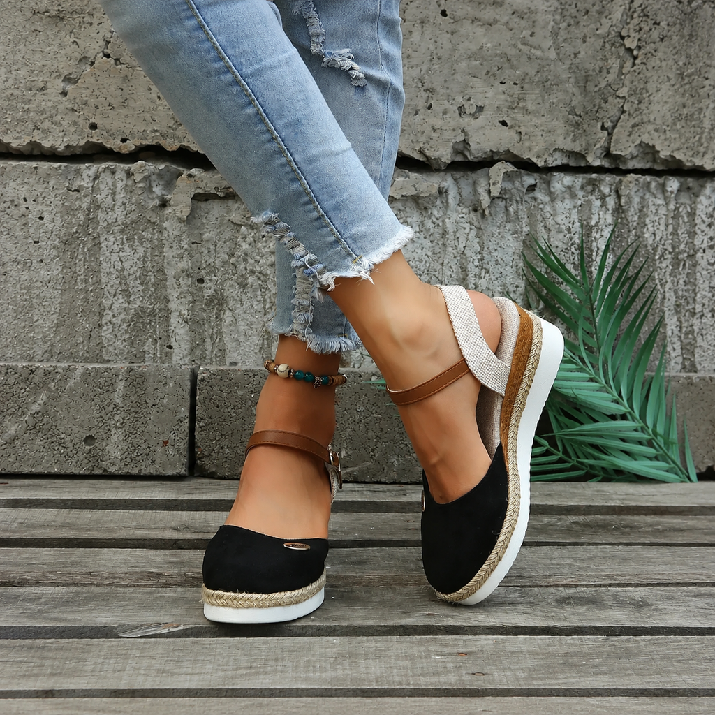Dames ortopædiske espadrille-sandaler med lukket tå og plateau