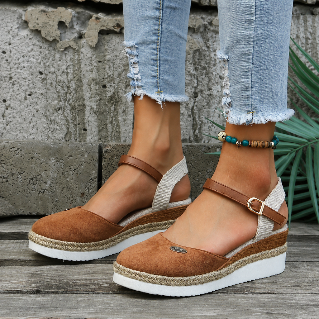 Dames ortopædiske espadrille-sandaler med lukket tå og plateau