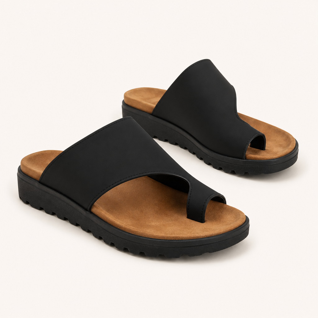 Ortopediska sandaler för hallux valgus-korrigering för kvinnor med hålfotsstöd och PU-läder