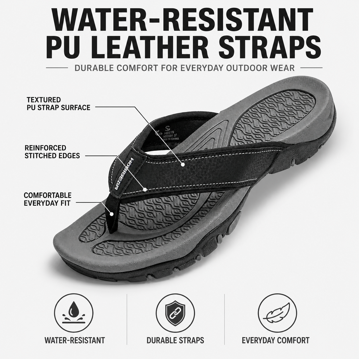 Orthopedic Men's Athletic Flip Flops with Arch Support PU Leather Beach Sandals