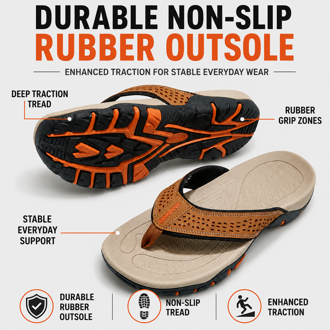 Orthopedic Men's Athletic Flip Flops with Arch Support PU Leather Beach Sandals