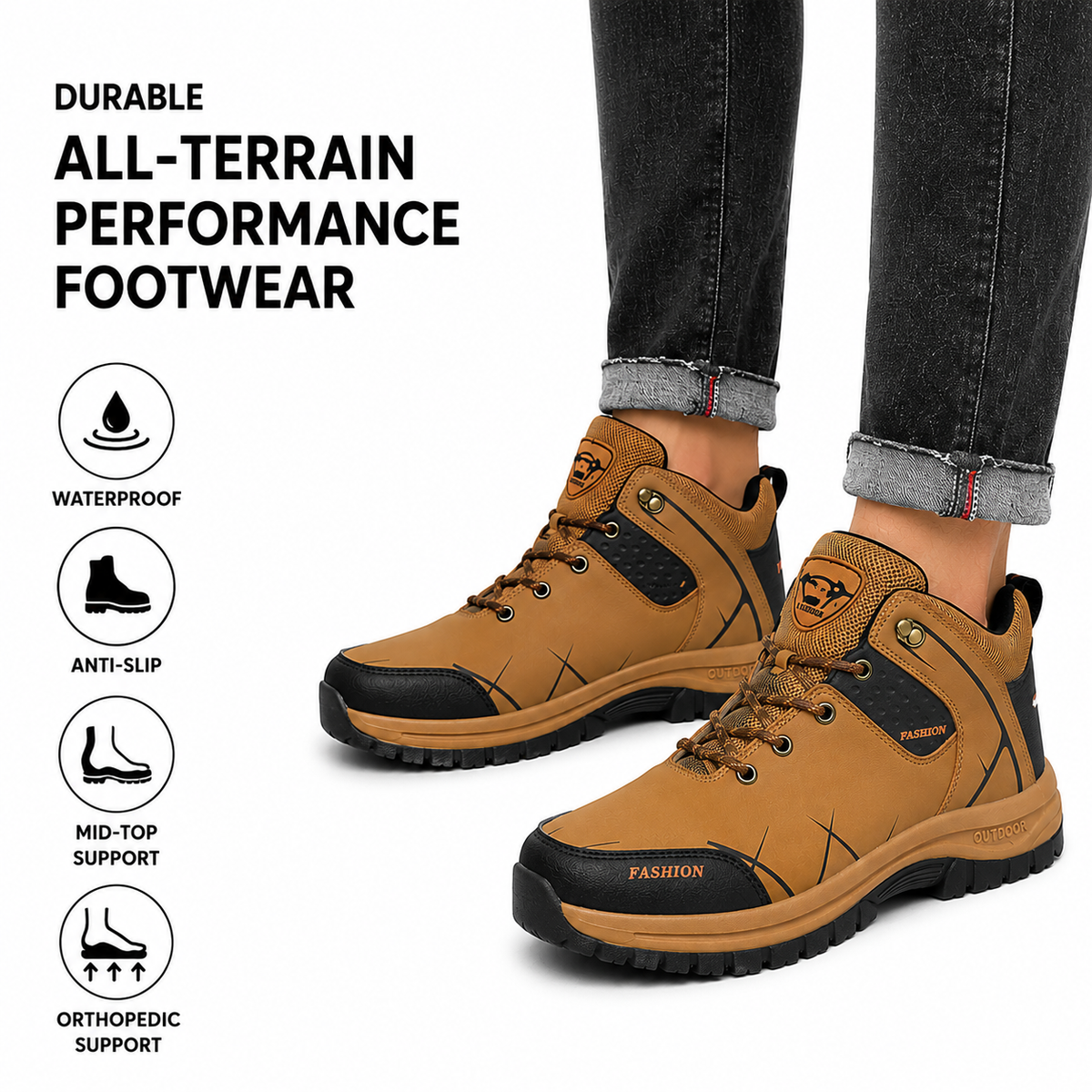 Men’s Waterproof Orthopedic Hiking Boots – Anti-Slip Outdoor Trekking Shoes