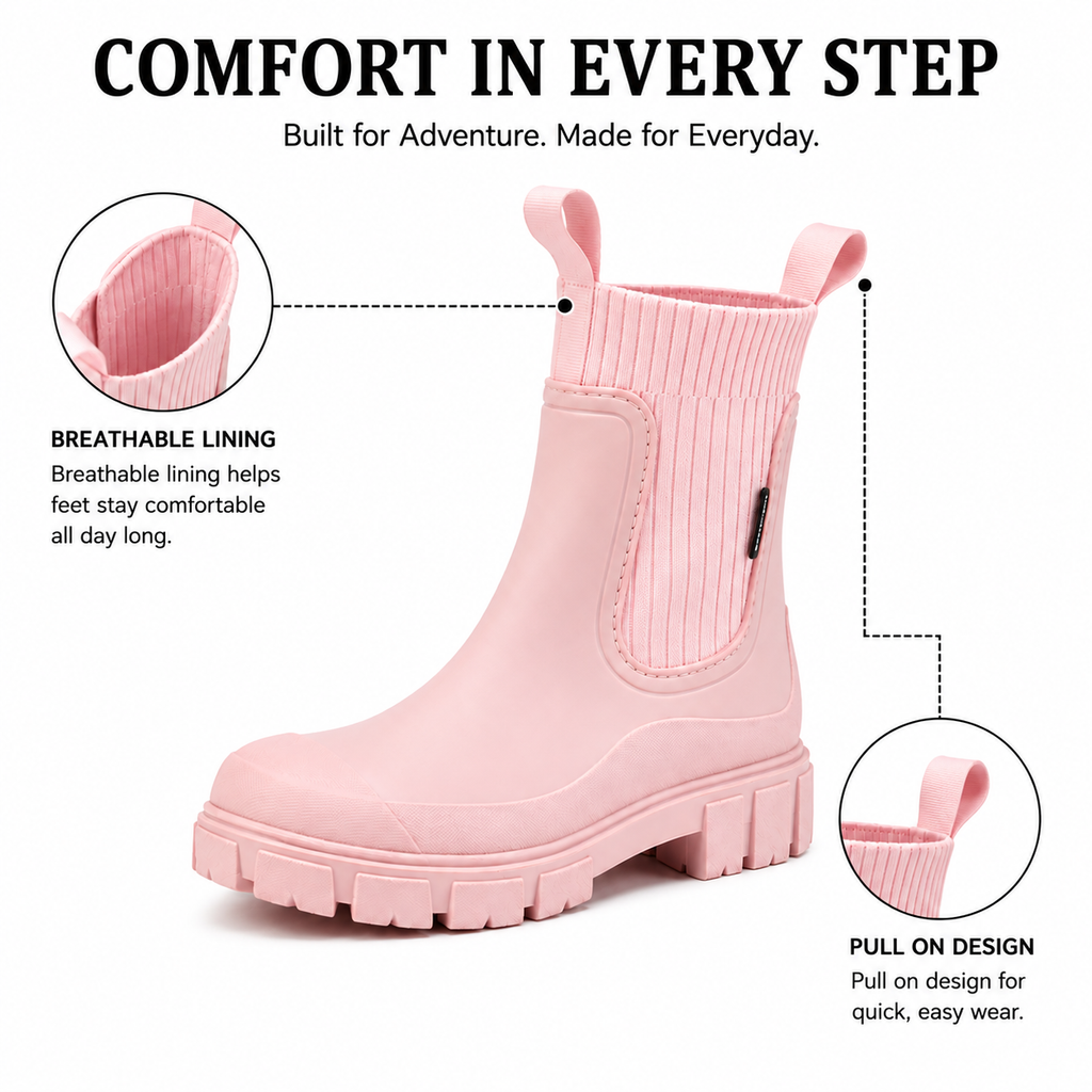 Stivali da pioggia impermeabili in gomma da donna – Vestibilità ergonomica e confortevole, suola antiscivolo