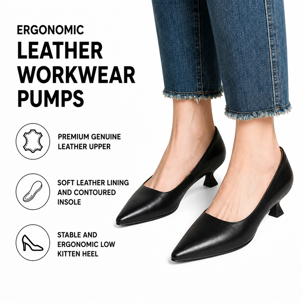 Originální kožené lodičky s špičatou špičkou a nízkým podpatkem kitten heels