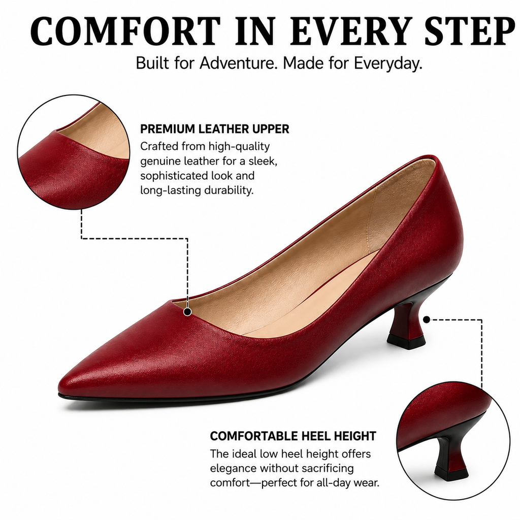 Originální kožené lodičky s špičatou špičkou a nízkým podpatkem kitten heels