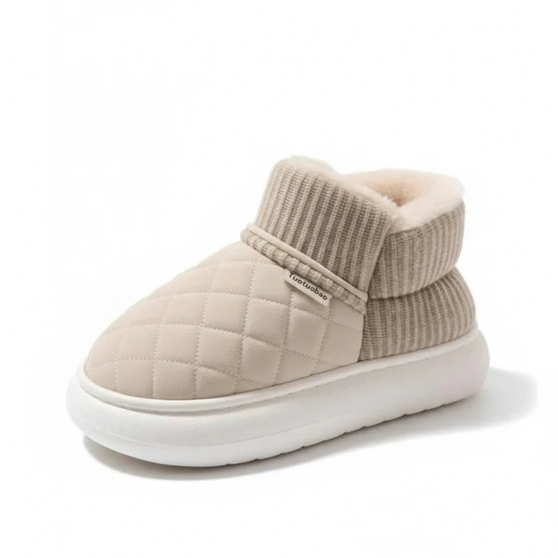 Women's Fleece Lined Platform Slippers Winter Warm Indoor Outdoor Slip-on Cotton Shoes