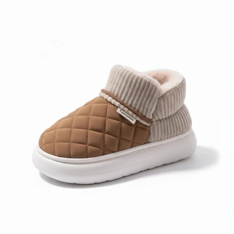 Women's Fleece Lined Platform Slippers Winter Warm Indoor Outdoor Slip-on Cotton Shoes