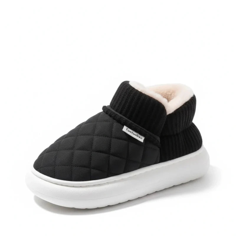 Women's Fleece Lined Platform Slippers Winter Warm Indoor Outdoor Slip-on Cotton Shoes