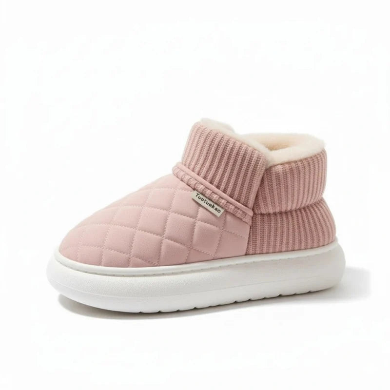 Women's Fleece Lined Platform Slippers Winter Warm Indoor Outdoor Slip-on Cotton Shoes