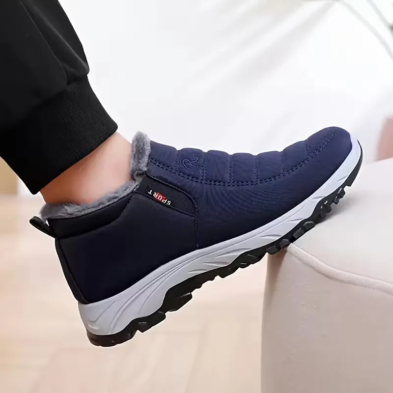 Men's Slip-On Winter Boots Fur Lined Ankle Snow Shoes Wear Resistant Sneakers