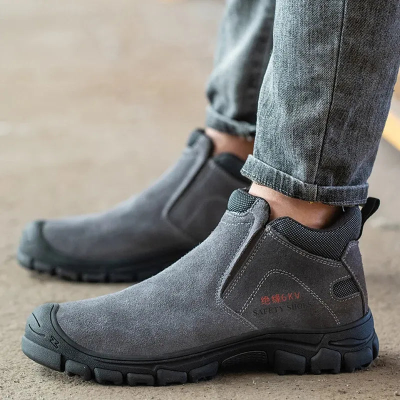 Chaussures de sécurité pour homme à embout en acier, cuir, anti-perforation, isolation 6KV, bottes de travail