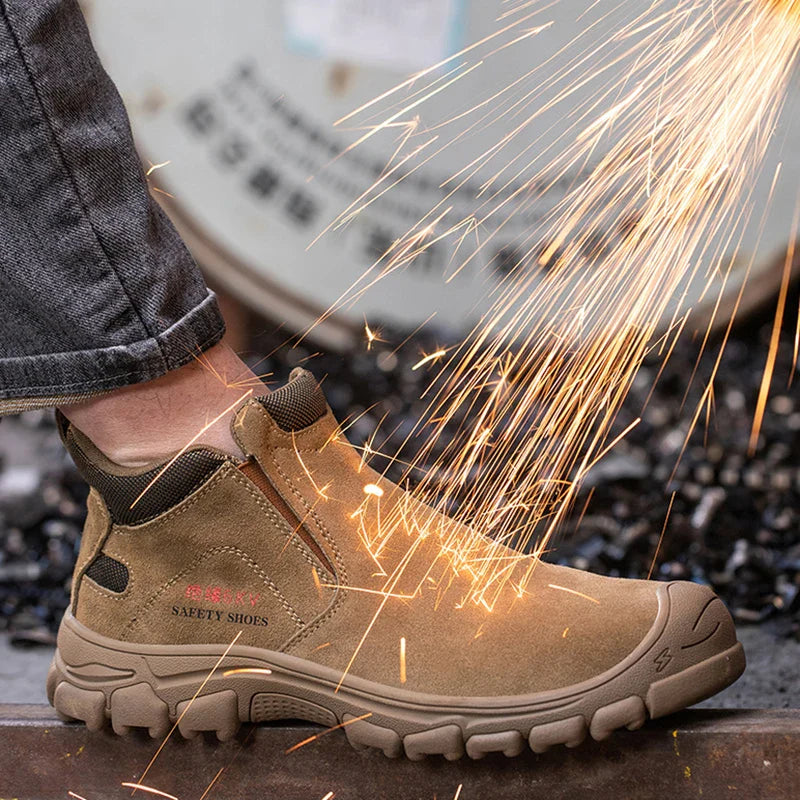 Men's Steel Toe Safety Shoes Leather Breathable Non-Slip 6KV Insulation Work Boots