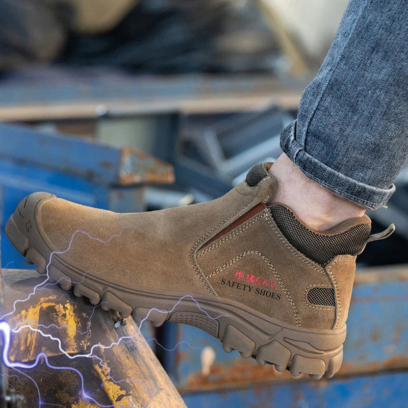 Chaussures de sécurité pour homme à embout en acier, cuir, anti-perforation, isolation 6KV, bottes de travail