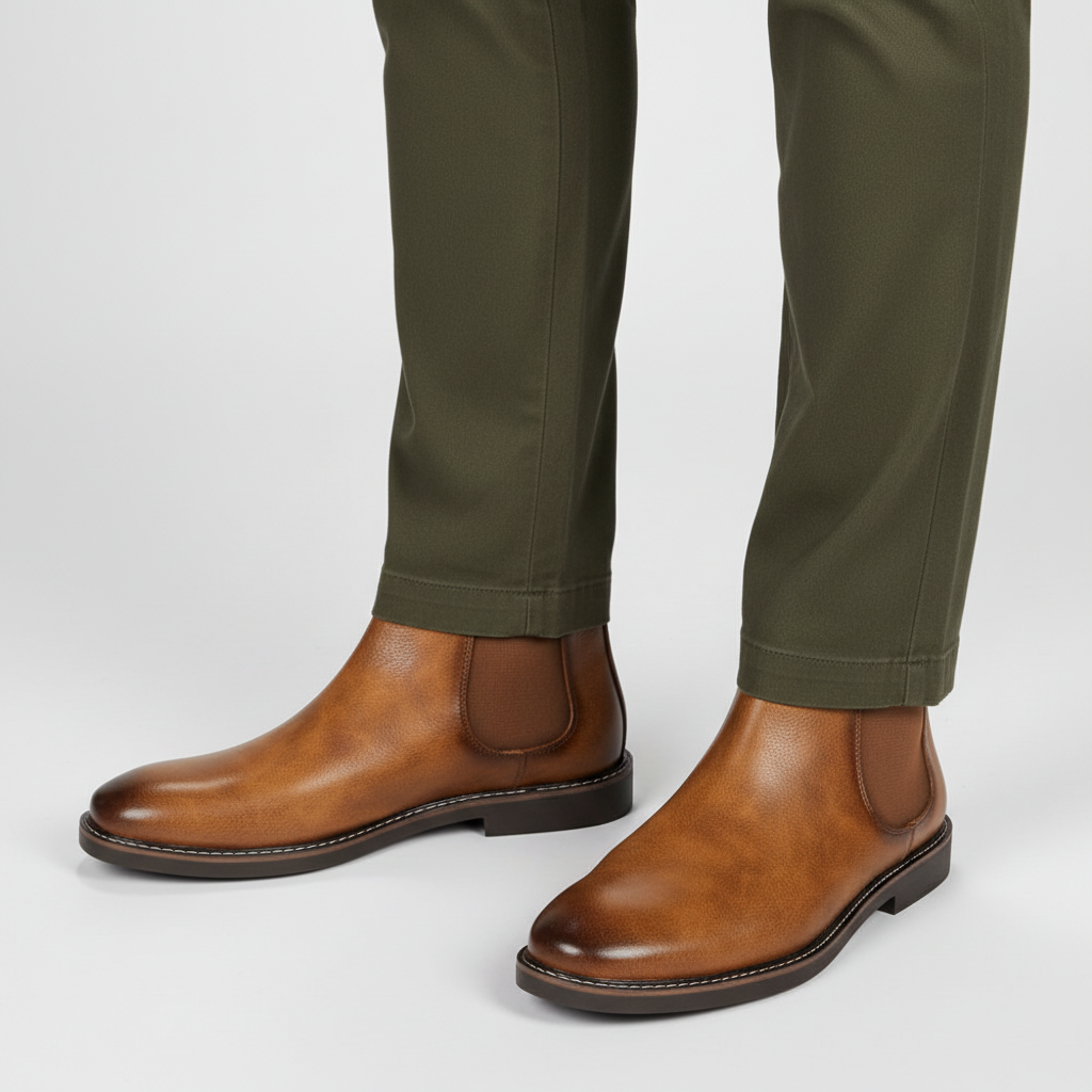 Herrstövlar i Chelsea-modell med komfortabel slip-on-design – elastiska sidopaneler, lättskött yta