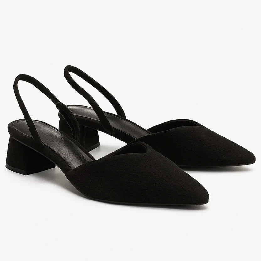Escarpins à bout pointu et bride arrière pour femmes avec talon bloc bas ergonomique