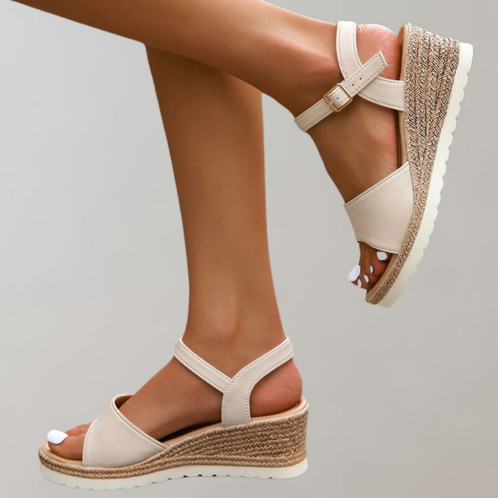 Sandales compensées pour femmes avec brides de cheville réglables et semelle plateforme de soutien
