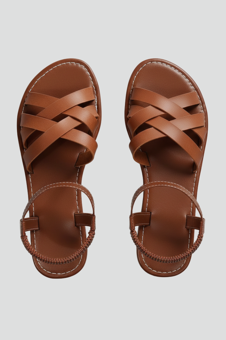 Sandales plates à brides pour femmes, lanière croisée, bout ouvert, bride à la cheville, chaussures de marche