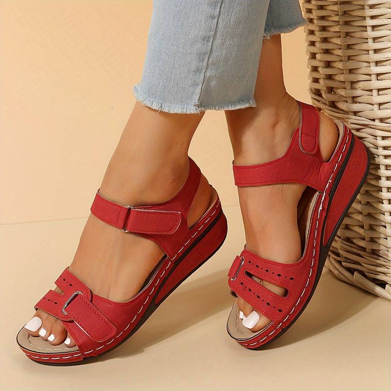 Sandale pentru femei slip-on din piele PU cu suport pentru arc și platformă cu pană