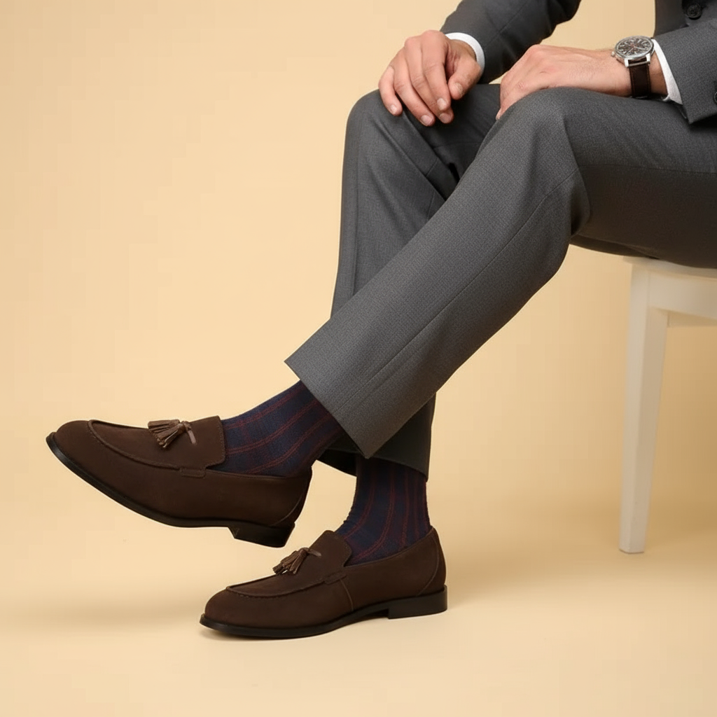 Herrskinnloafers med fransdetalj, slip-on i koskinn, affärsskor