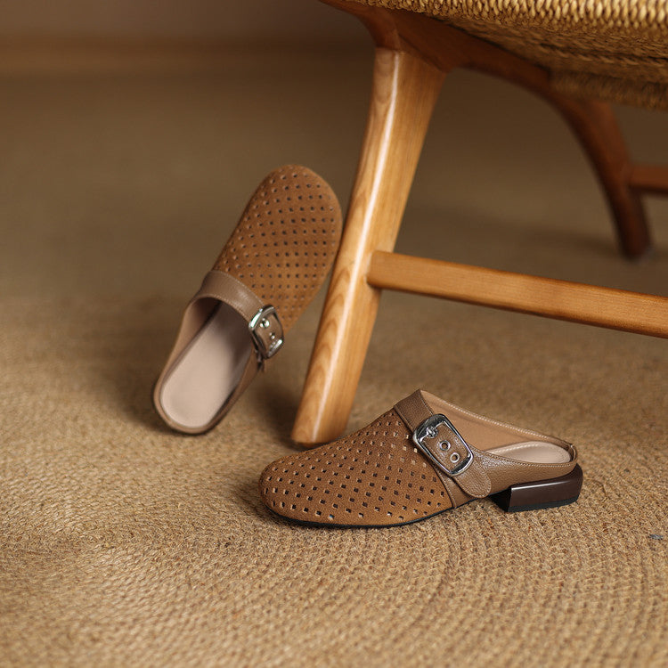 Cow Suede Leather Mules Women's Slip On Clogs with Adjustable Buckle Strap