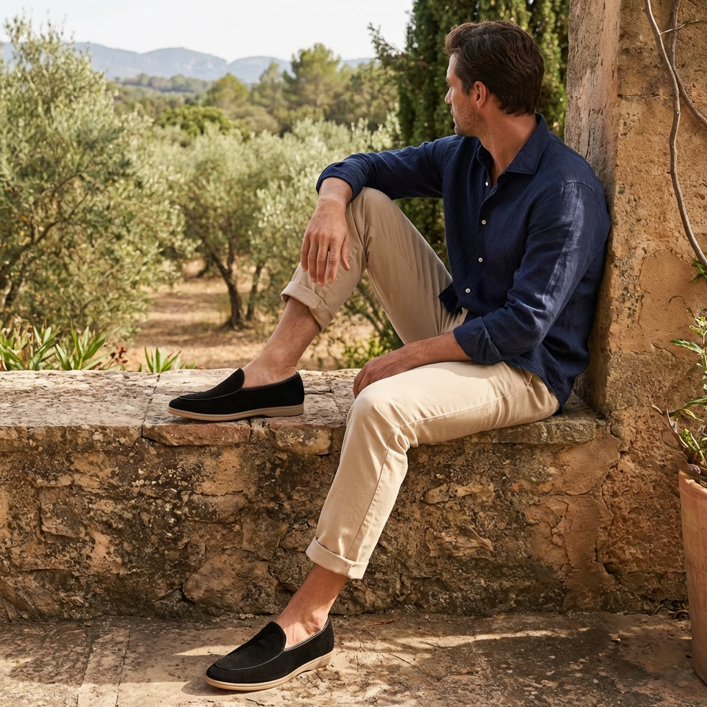 Men’s Suede Loafers Slip-On Cow Suede Casual Driving Shoes with Rubber Outsole