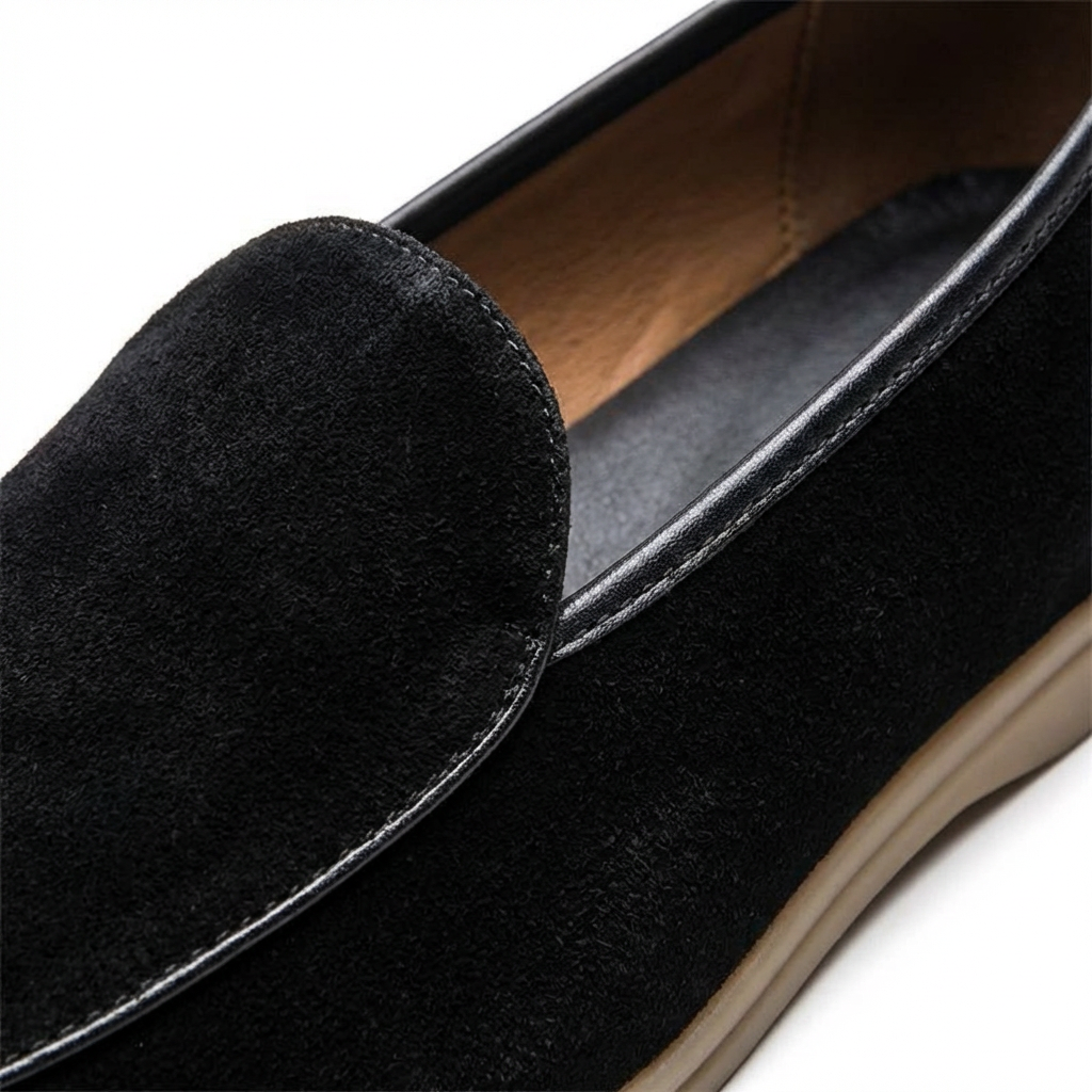 Mocassins en daim pour hommes à enfiler, chaussures de conduite décontractées en daim de vache avec semelle en caoutchouc