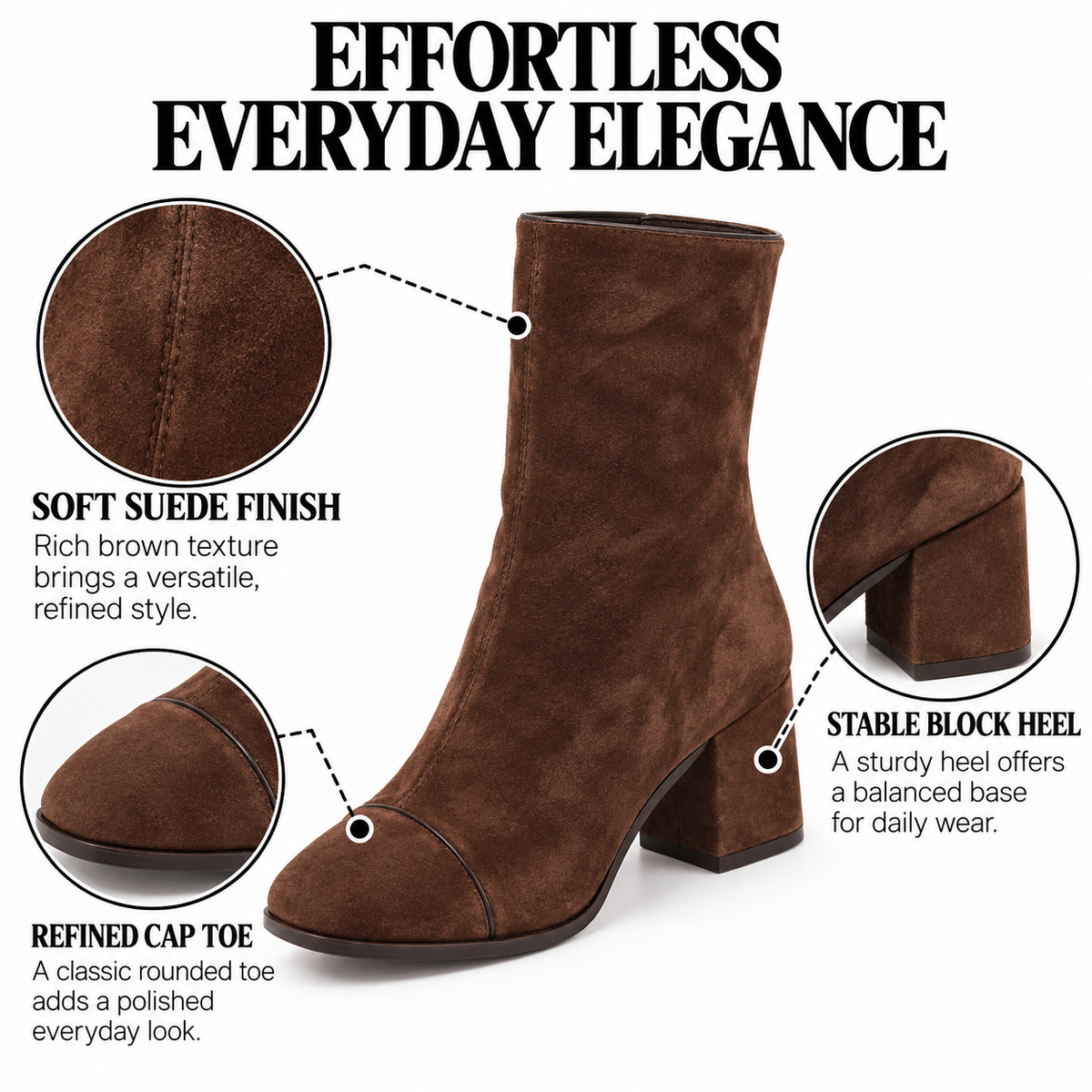 Ghete ortopedice Chelsea pentru femei - partea superioară perforată cu decupaje, toc bloc ergonomic