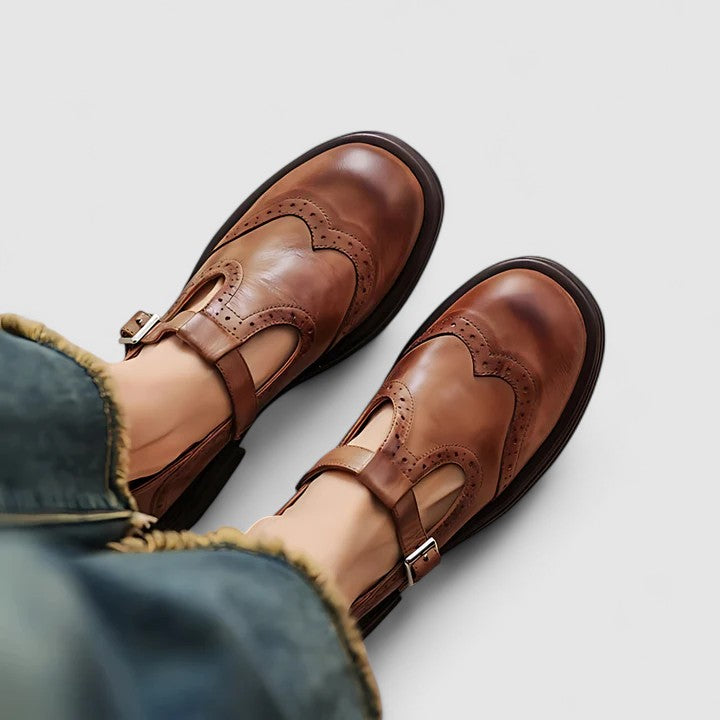 Chaussures pour femmes en cuir à bride en T avec fermeture à boucle, ballerines Mary Jane