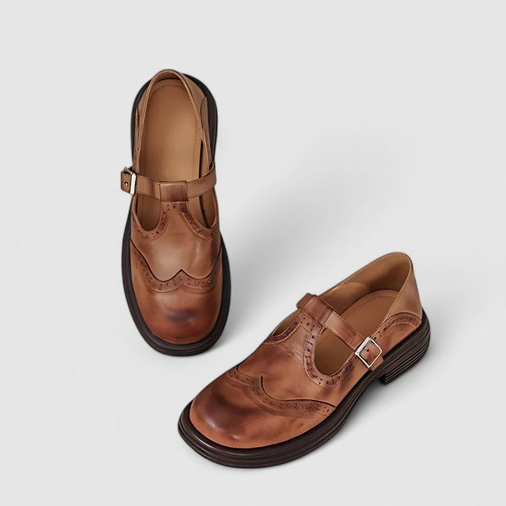 Chaussures pour femmes en cuir à bride en T avec fermeture à boucle, ballerines Mary Jane