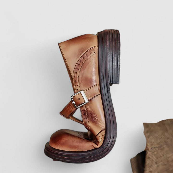 Chaussures pour femmes en cuir à bride en T avec fermeture à boucle, ballerines Mary Jane