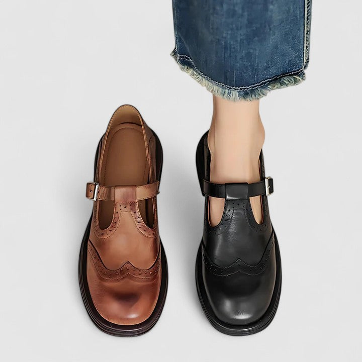 Chaussures pour femmes en cuir à bride en T avec fermeture à boucle, ballerines Mary Jane