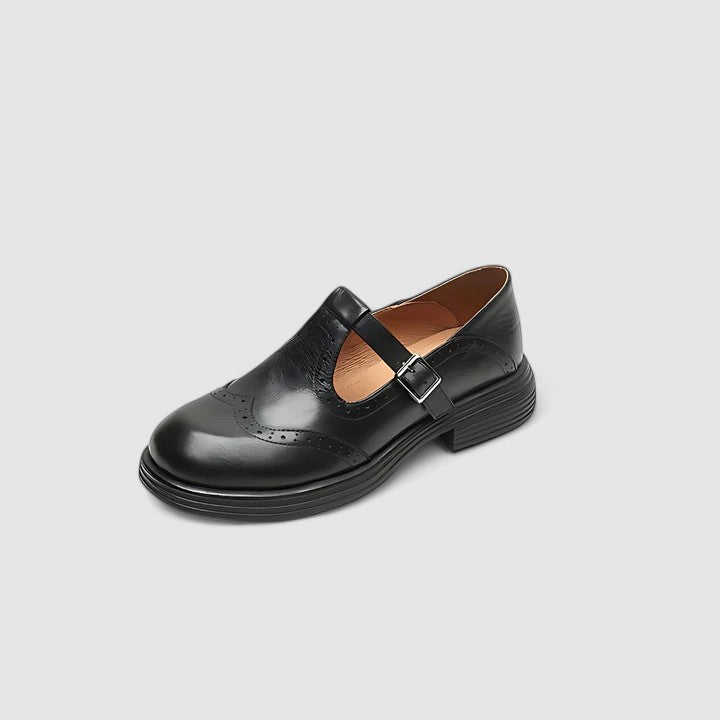 Chaussures pour femmes en cuir à bride en T avec fermeture à boucle, ballerines Mary Jane