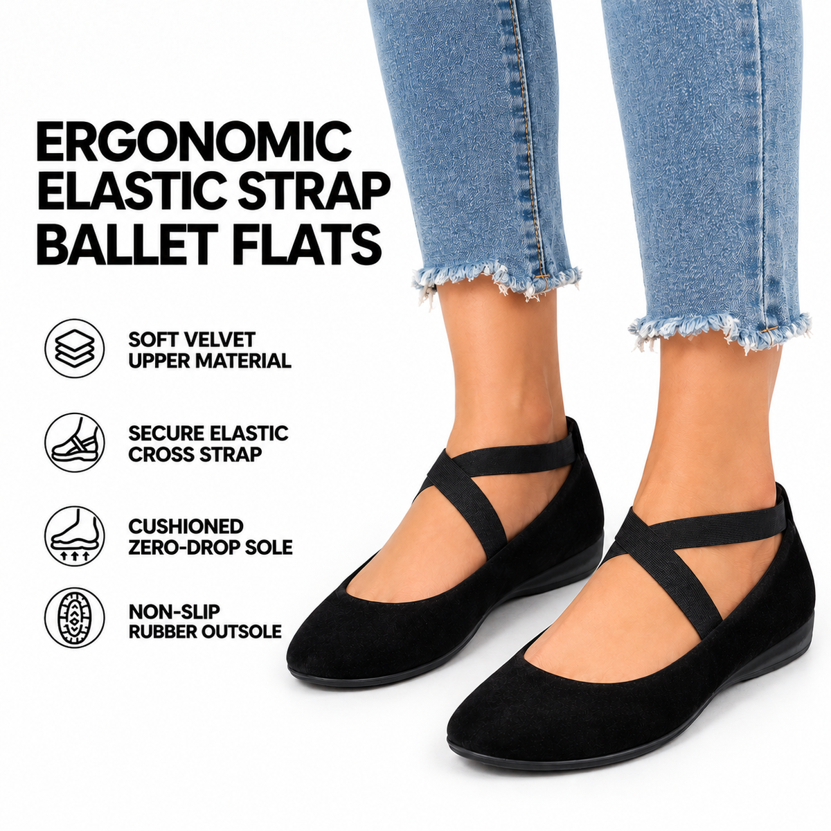 Women's Velvet Mary Jane Flats – Orthopedic Comfort & Cross-Strap Design