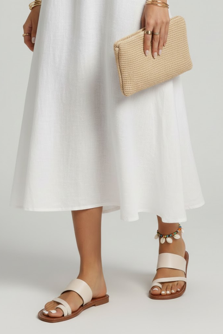 Sandales femme à enfiler avec bride à boucle, bout ouvert, mode, plates