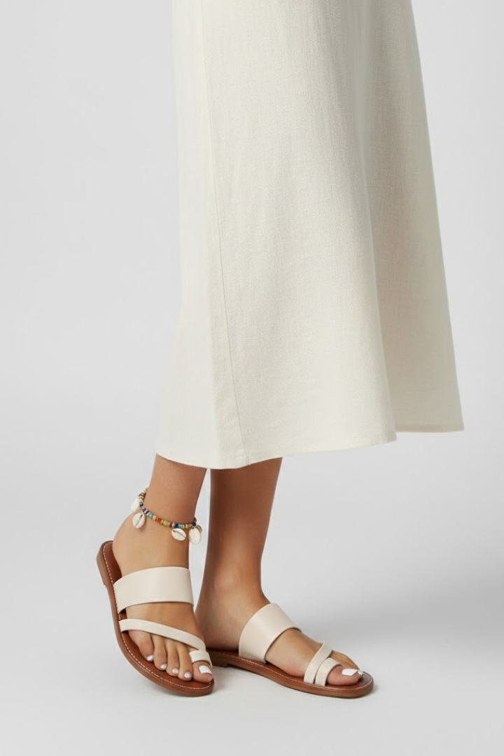 Sandales femme à enfiler avec bride à boucle, bout ouvert, mode, plates